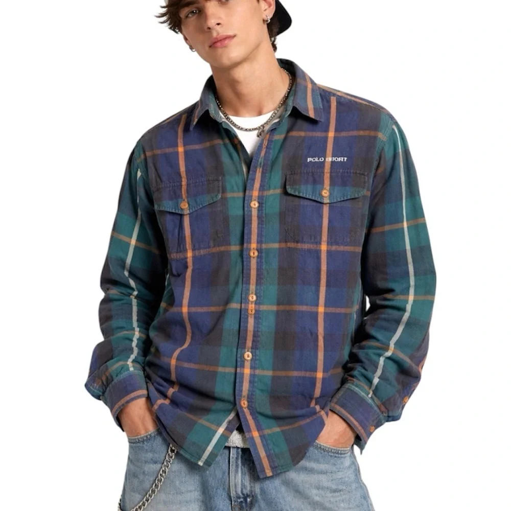 VTG Polo Ralph Lauren Plaid Long Sleeve Button Up Shirt Sz M Y2K 90s Style